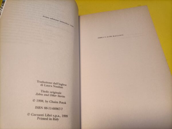 Chaim Potok, Zebra e altre storie, Garzanti - 1^ ed. 1999 - immagine 3