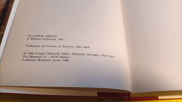 Philippe Sollers, Il cuore assoluto, Bompiani - 1^ ed. 1988 - immagine 3